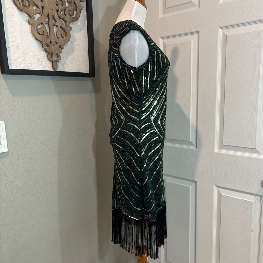 BABEYOND Women's Flapper Dress 1920s Beaded Fringed Great Gatsby Green Medium - Picture 2 of 9